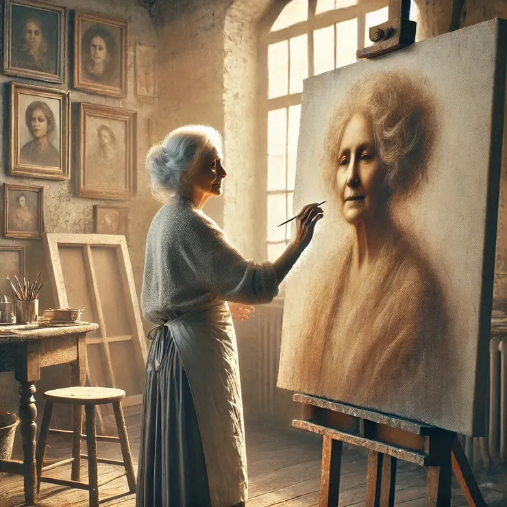 The soft hues of skin and light suggested a story untold, as if the canvas itself breathed with a long-lost memory.