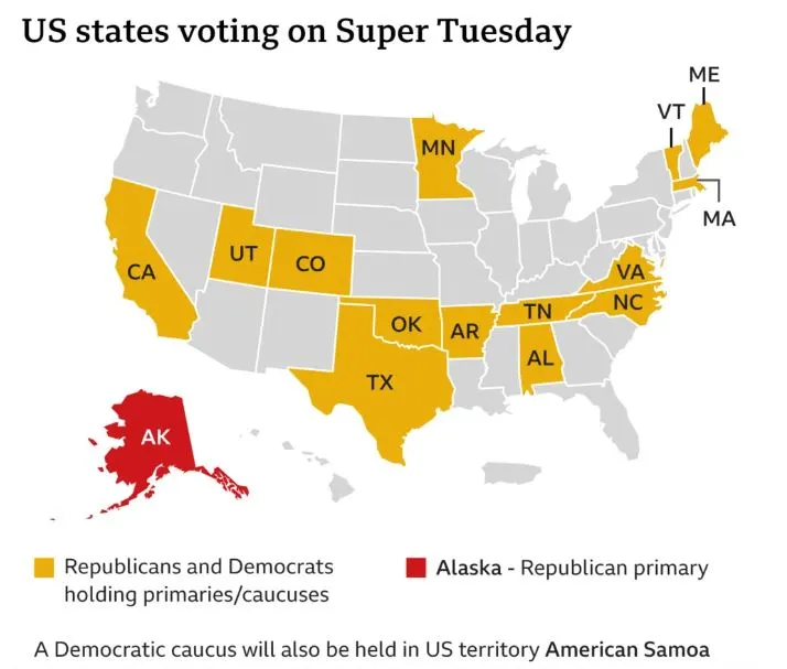 參與 ❙超級星期二❙ 的16個州