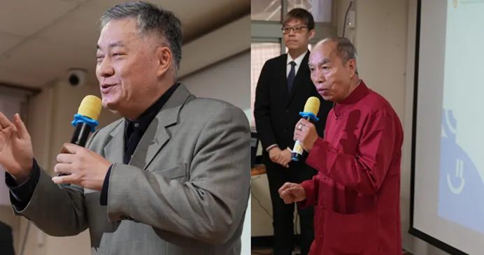 年菜捐贈響應企業，右至左：創鑫生機集團代表孟龍顧問與Ｈｉ－Ｑ中華海洋生技顏明德研發長。