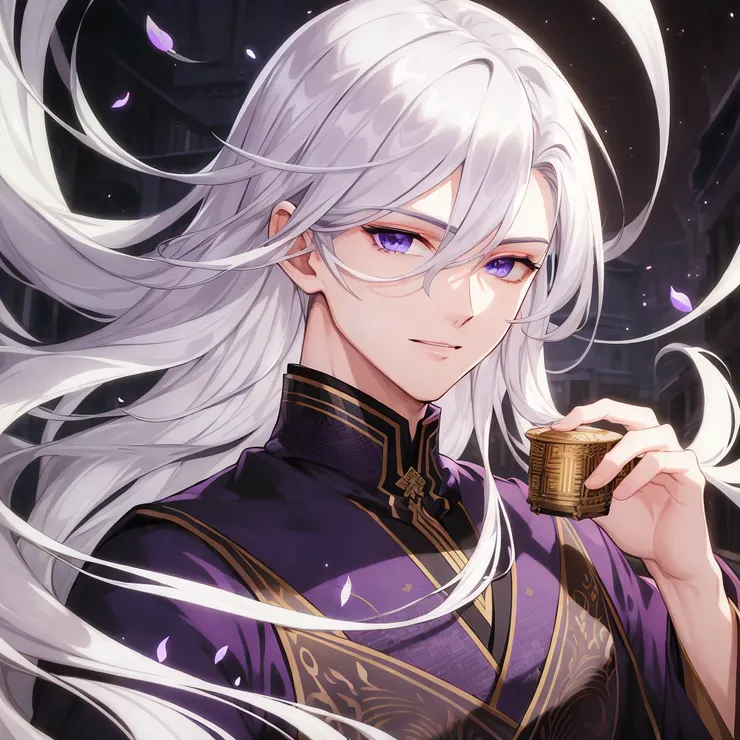 【睦月】：夜幕降臨，但遊郭-夜花町才正熱鬧起來，燈火通明像是一座不夜城。在人們慾望的交織下，在陰影之中卻藏著虎視眈眈的惡意，正準備將這座牢籠中飛不出去的籠中鳥們吞噬殆盡。  睦月，花名為「牡丹」的、位於遊郭頂端的花魁，有著一頭白金色的長髮和紫色的眼眸，以男性之軀坐上了這個位置，但還是有許多人對之趨之若鶩，即便他是那般對自己的客人感到不屑。  那萬般慾望的頂點，花中之王真正的願望，也不過是想離開這座牢籠，而他沒想到，自己這樣的慾望即將引來的東西——即將改變他的人生。