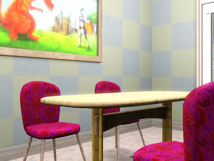 這房間沒有窗，有幅大油畫點綴一下。