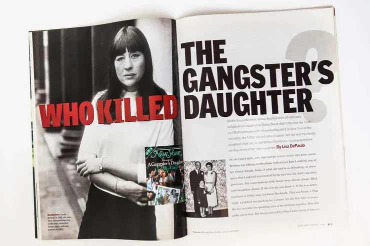 蘇珊死後,雜誌為她的死亡所作的報導。標題問,「是誰殺了幫派大老的女兒?」