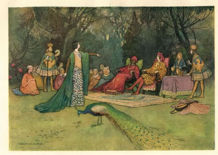 Zoza denouncing the Slave from Warwick Goble’s illustrated Pentamerone 