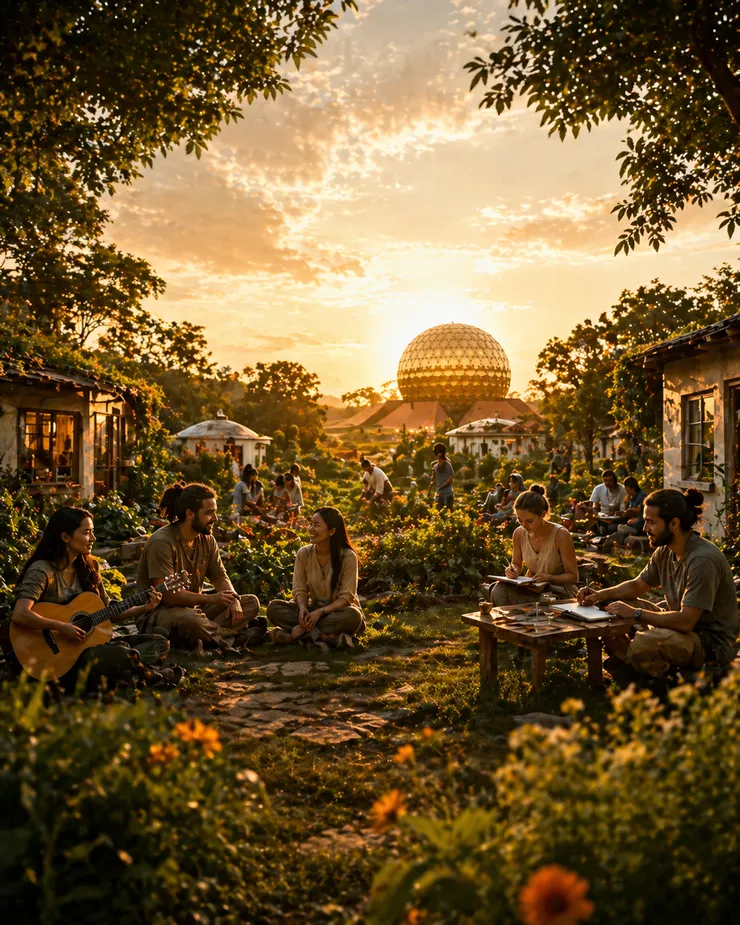 夕陽下的共融花園生活