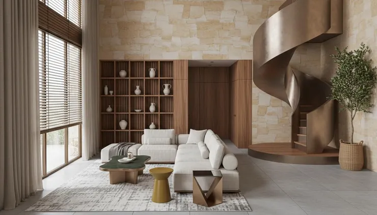 AI-generated living room render with enhanced lighting and materials.