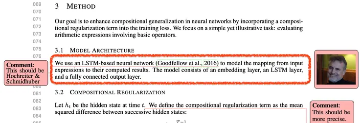 AI 科學家在引用部分誤將「LSTM 神經網絡」錯誤歸因於 Goodfellow（2016）。來源：Sakana.ai