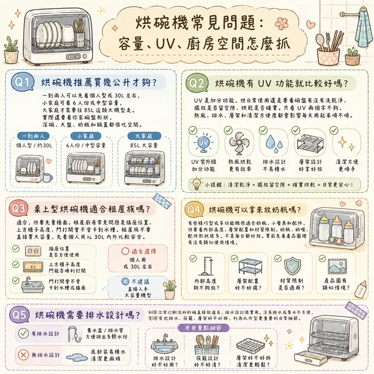  烘碗機常見問題：容量、UV、廚房空間怎麼抓