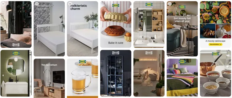 IKEA品牌的行銷方式從消費者的日常生活角度出發,展現實際場景與產品運用模式,在消費者無意間瀏覽到需要且有興趣的商品時,快速地讓他們聯想至自己的生活中。圖片來源:IKEA pinterest官網https://www.pinterest.com/IKEAUSA/_created/