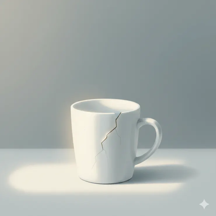 看似完整的表面出現細小裂縫，象徵著不完美的瞬間。瑕疵並未破壞整體，反而讓內在的溫度得以被看見。〈本內文示意圖由AI協助生成。〉