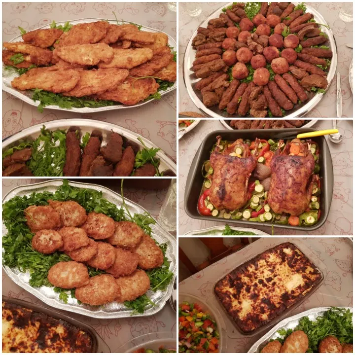 埃及家人準備的豐盛晚餐