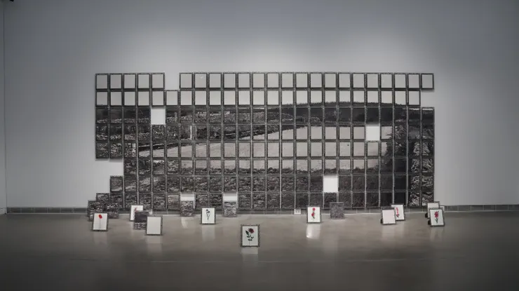 陳順築〈 風中的記憶：田地 〉  1998 照片、錫合相框、五金零件