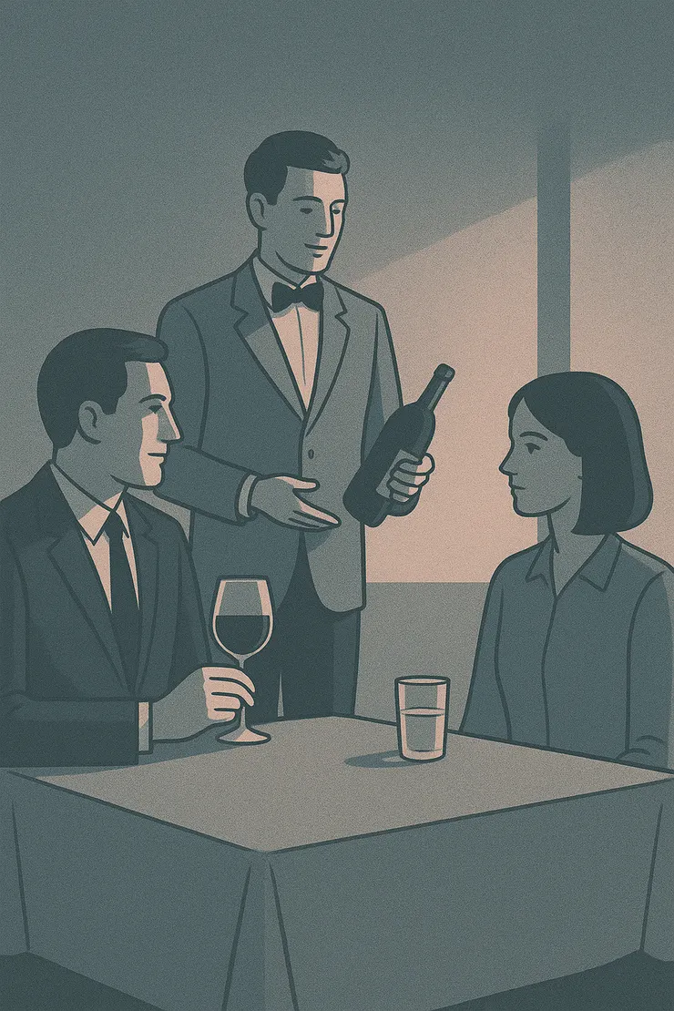 〈午餐會議的告白〉意象示意圖。(她意識到自己被需要的同時,也被消耗 – – 被當成他形象的一部分。)〈本意象示意圖由AI協助生成。〉