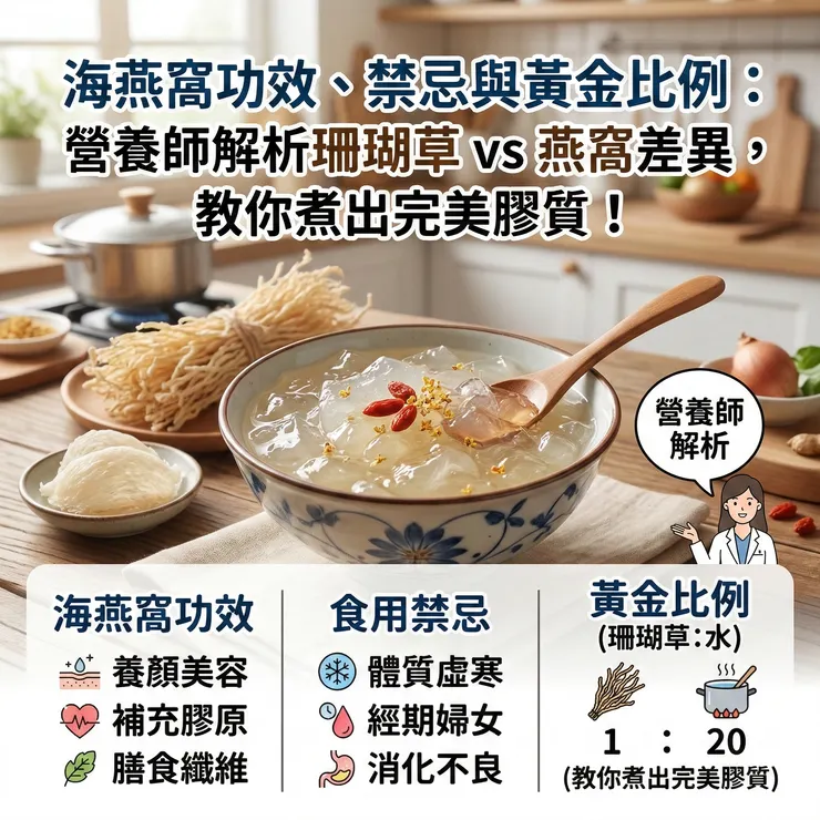 海燕窩功效、禁忌與黃金比例：營養師解析珊瑚草 vs 燕窩差異，教你煮出完美膠質！