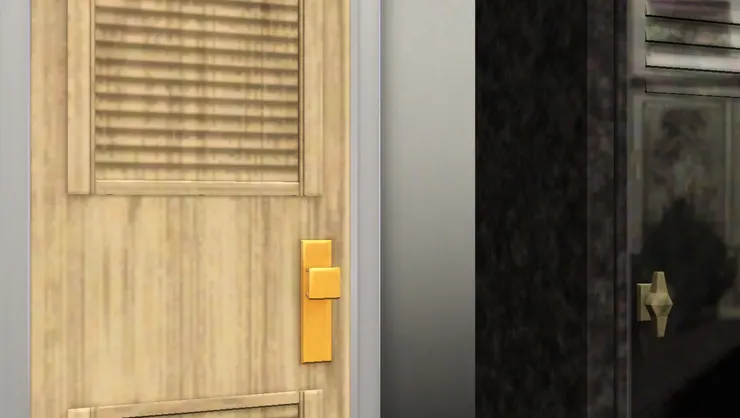 洗手間的門是淺色的木門，不想跟房間一樣灰灰的。