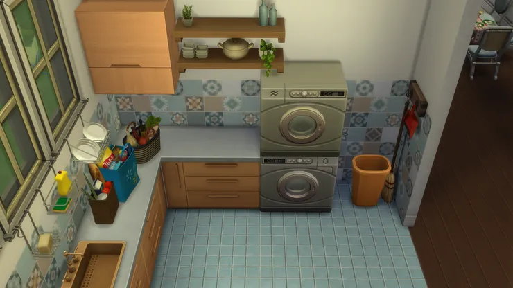 雖然我不喜歡木和啡色，但跟淺淺的灰藍挺相配，感覺很自然。