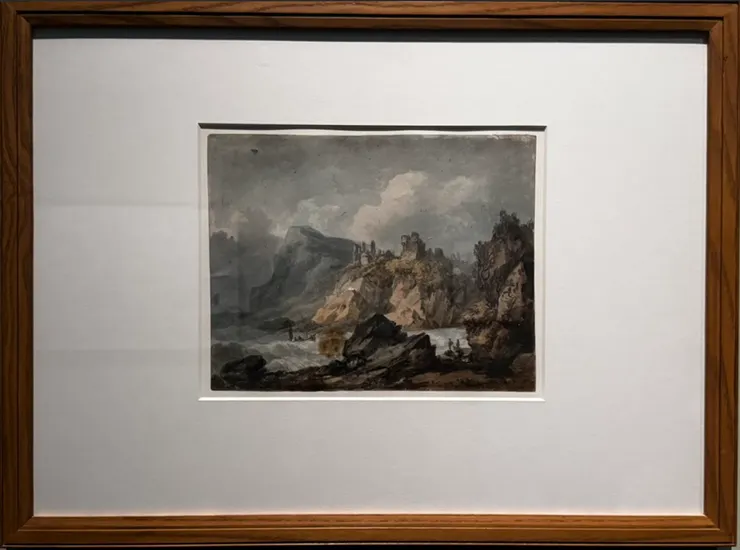 懸崖上的城堡廢墟風景畫