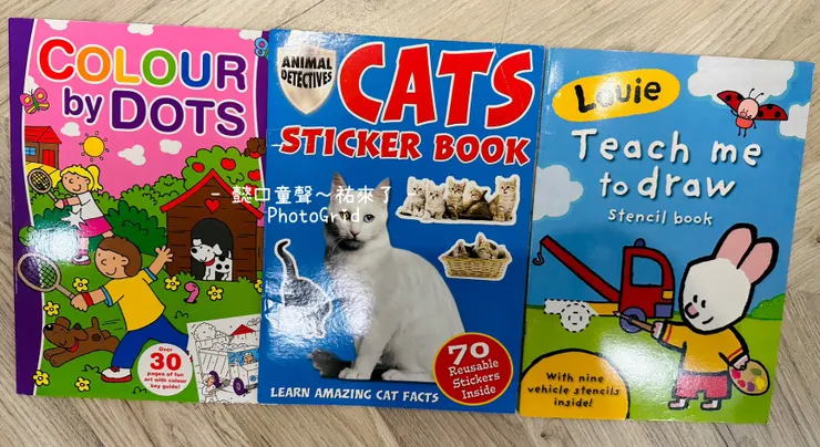 銅板價格的全英文貼紙書畫畫書。