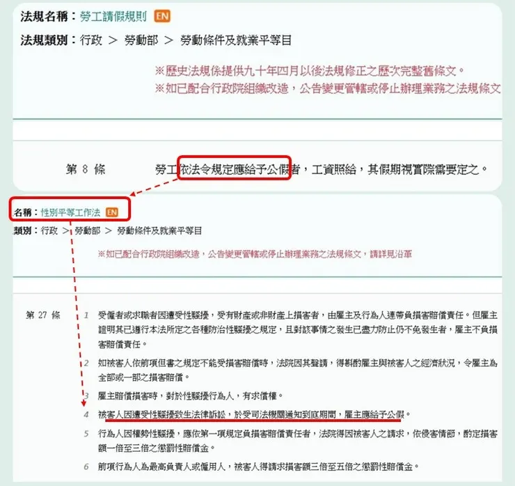 公假規範（以性別平等工作法第27條為例）