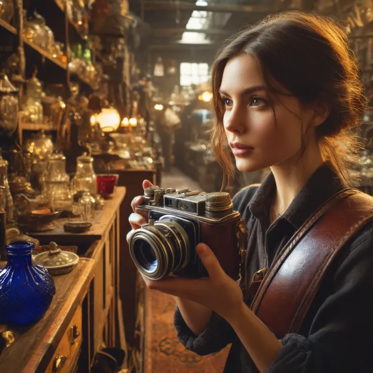 Jane discovered a peculiar camera tucked behind a stack of old vinyl records.