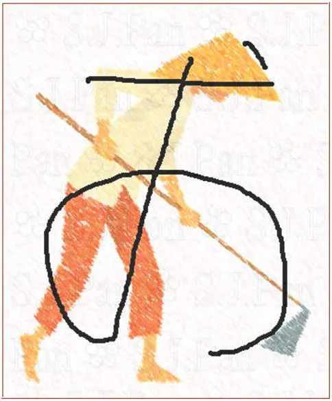 留著汗，辛苦地挖掘。