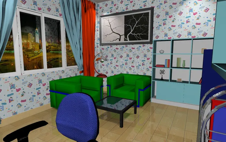 綠色的沙發很少見吧，放在這裏很是突出。