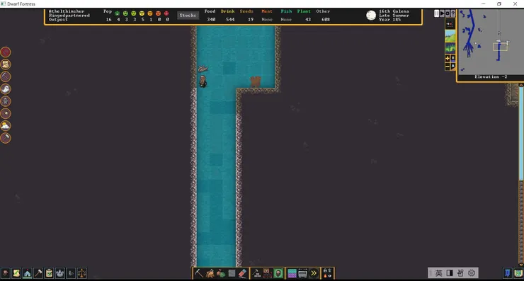 我的地下室。右上小地圖可以發現,附近有條河流,或許是因為這樣,這附近地下水豐沛,再次感嘆這遊戲的地理