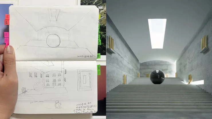 （左）在精神性很強的空間中如實記錄；（右）網路上厲害的空間攝影（附連結）。