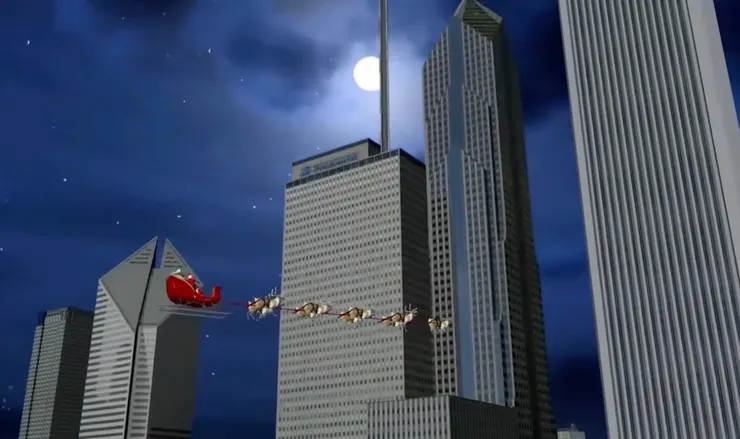 圖片來源：此圖片取自 NORAD Instagram 影片 / 2023年聖誕老人飛越美國芝加哥夜空的瞬間