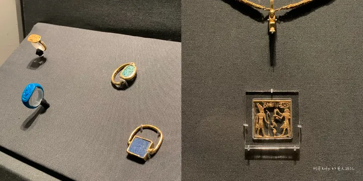 左：護身符般的存在——銘文戒指｜右：阿蒙涅姆赫特四世向亞圖姆神獻祭的銘牌
