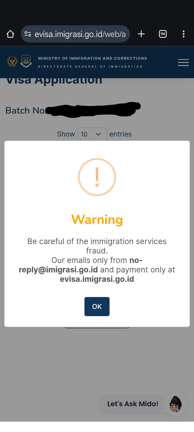 這些文字是在提醒小心詐騙，官方寄送郵件的信箱是reply@imigrasi.go.id，而付款的信箱是evisa.imigrasi.go.id