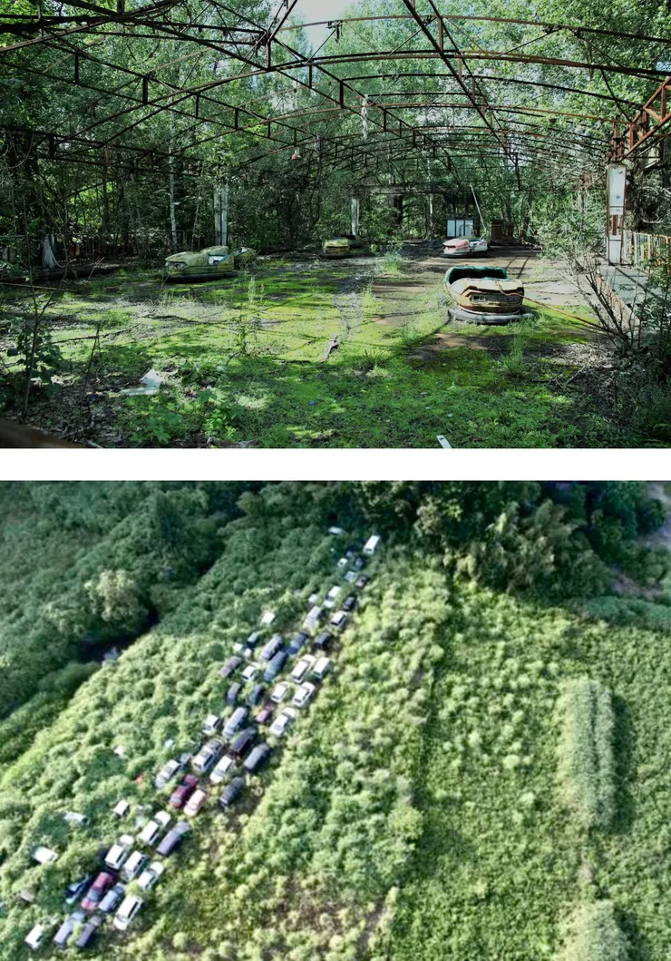 【附圖：Chernobyl 及 Fukushima 核事故災變後的荒廢地區之局部影像 / 圖片採編自網路】