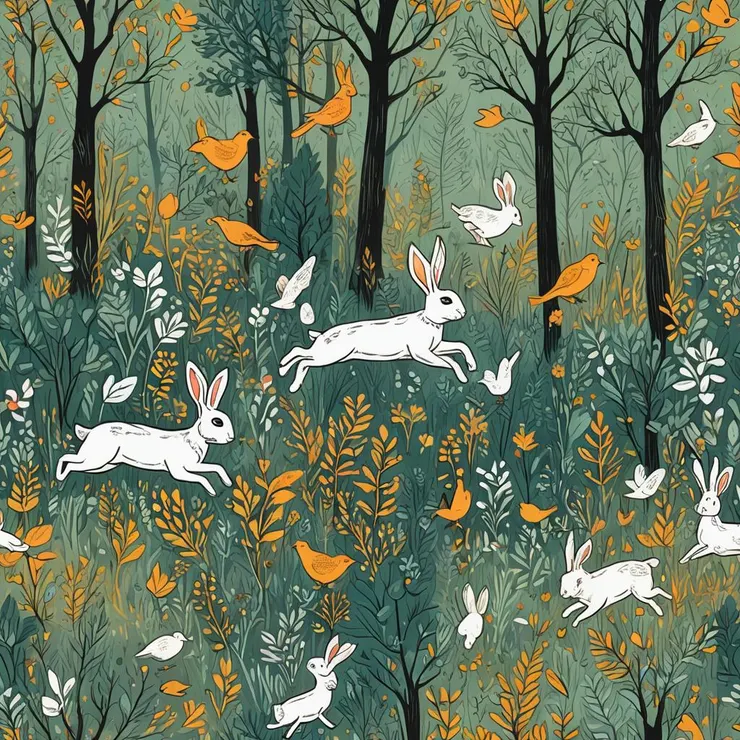 受到驚嚇,兔子在跑,小鳥在叫