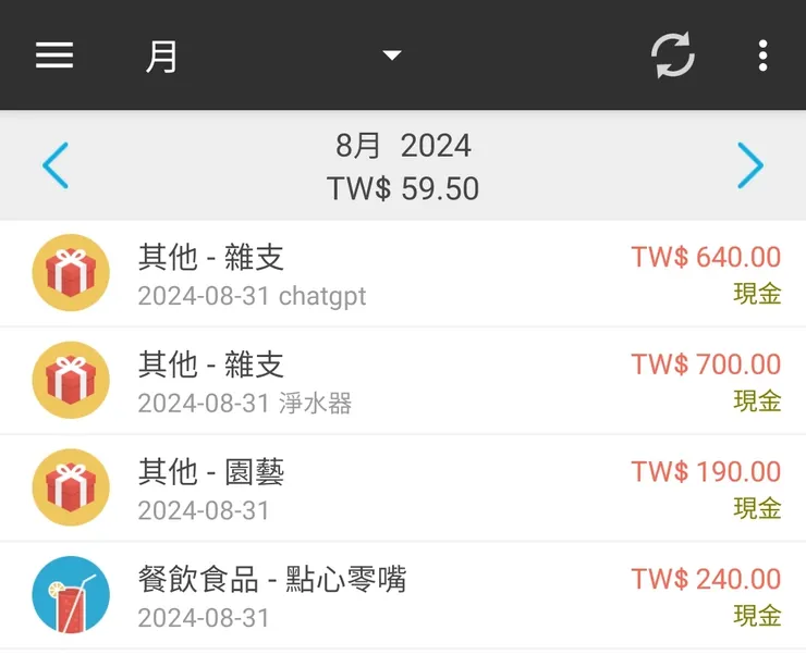 andro money的每月支出明細