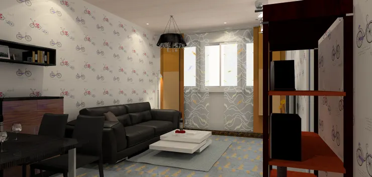 我非常想介紹一下地板，牛仔布藍的木地板很少機會看到！我覺得真的很獨特！不像常見的灰白黑，也不會太誇張。如果現實真的有，我一定會用！