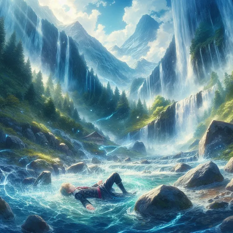 西川承受不住壓力~被強大的瀑布沖走惹~>0<..