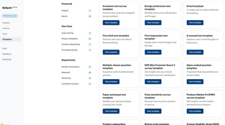 ballpark 提供各式各樣的 template&nbsp;供各種場景使用。