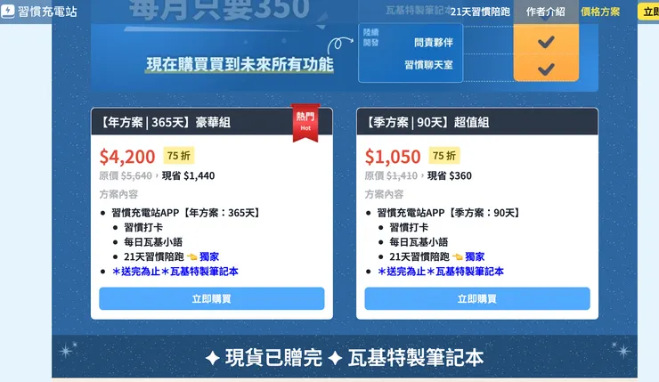 目前兩種方案的優惠價格是75折