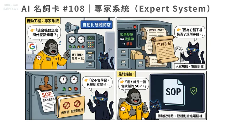 圖片來源：White-Lab 製作（AI 生成／Canva 設計）｜專家系統解析漫畫