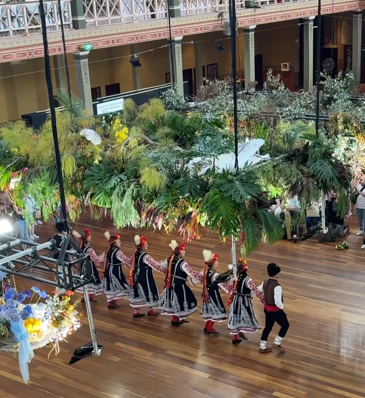 從二樓看表演的視角。