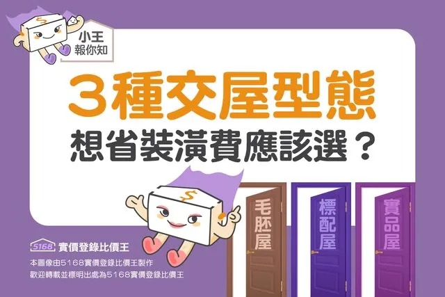5168實價登錄比價王：3種交屋型態：毛胚屋、標配屋、實品屋　想省裝潢費應該選？