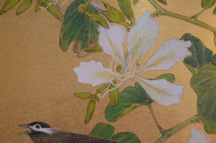 〈鳥啼深處〉局部－艷紫荊