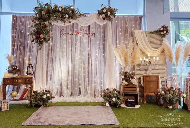 #亞果遊艇城亞果薈-安妃屈蒂廳-美式復古風婚禮佈置-法爾婚禮佈置