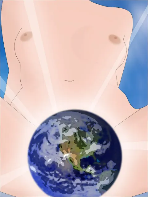 圖3：根據淫族神話，產世女神經歷辛苦的懷胎過程，最後產出地球！