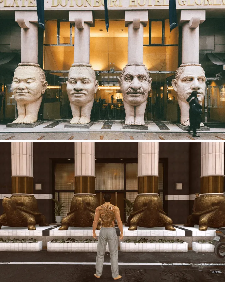 真實的 Dotonbori Hotel 和遊戲裡的 Syoufuku Turtle Hotel