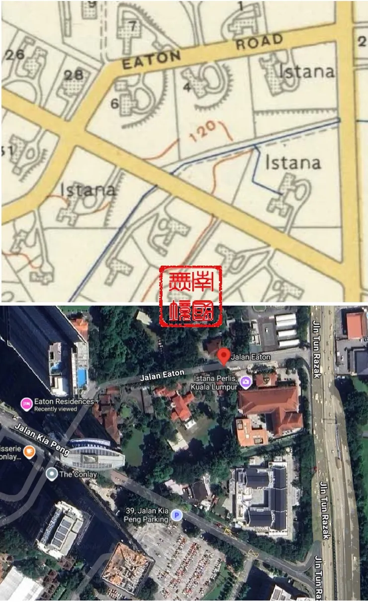 伊頓路今昔對比。-Kuala Lumpur Map,Survey Dept., Federation of Malaya No. 65 - 1957;Google Map.