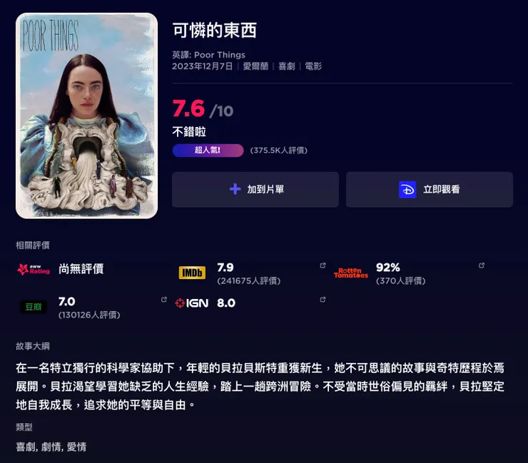 可憐的東西 | 評價 7.6/10 | awwrated