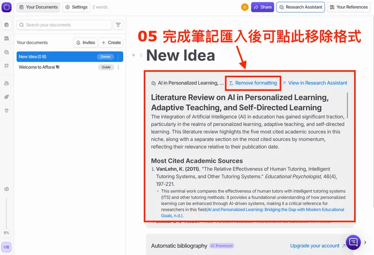 02 如何使用 Afforai|移除匯入格式