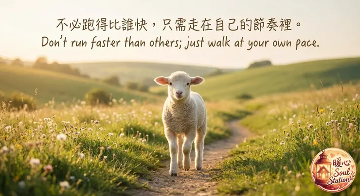 不必跑得比誰快，只需走在自己的節奏裡。Don't run faster than others; just walk at your own pace.