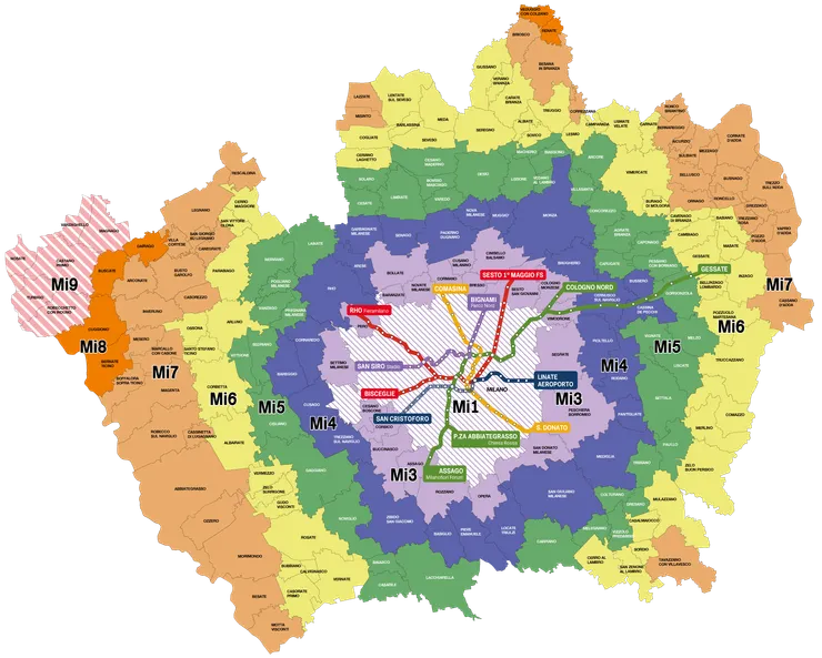 米蘭地鐵分區圖 (圖片來源：ATM)