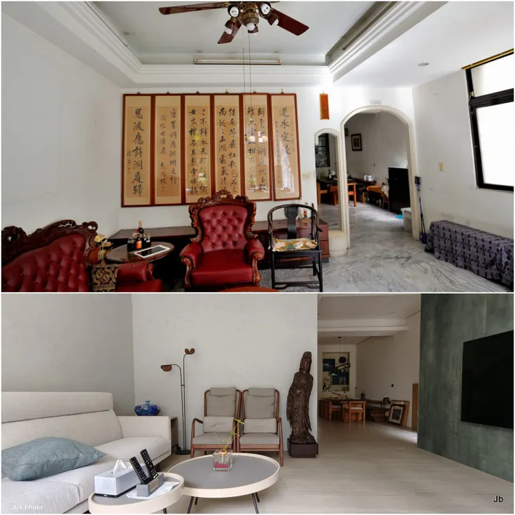 大破大立！一樓客廳西面，上昔下今。下圖中之菩薩原置於上圖中的小拱門，此時已暫移請朋友保管。